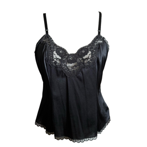 Vintage 80s Body Lites for J.C.Penney Black Satin and Lace Camisole Size 36